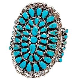 Native American Navajo Petit Point Turquoise Sterling Bracelet Signed DLW
