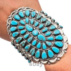 Native American Navajo Petit Point Turquoise Sterling Bracelet Signed DLW