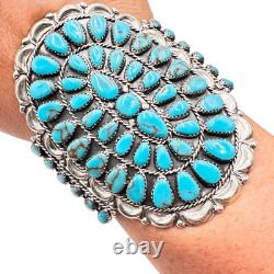 Native American Navajo Petit Point Turquoise Sterling Bracelet Signed DLW