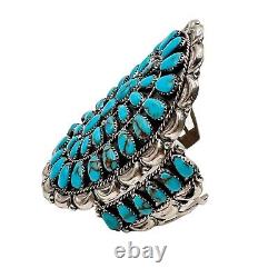 Native American Navajo Petit Point Turquoise Sterling Bracelet Signed DLW