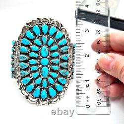 Native American Navajo Petit Point Turquoise Sterling Bracelet Signed DLW
