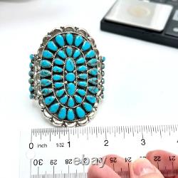 Native American Navajo Petit Point Turquoise Sterling Bracelet Signed DLW