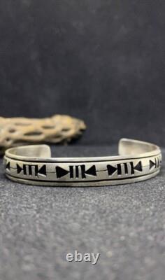 Native American Navajo Plain Sterling Silver Cuff Bracelet signed