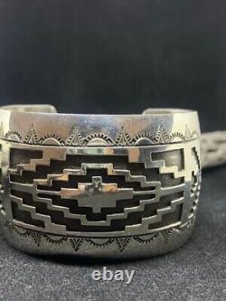 Native American Navajo Plain Sterling Silver Cuff Bracelet signed