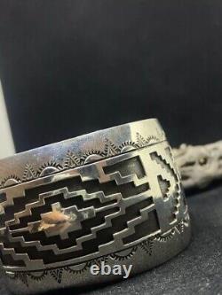 Native American Navajo Plain Sterling Silver Cuff Bracelet signed
