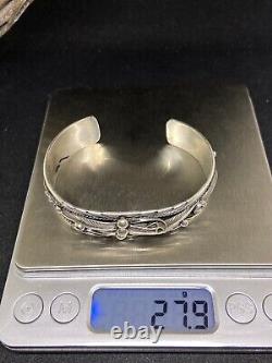 Native American Navajo Plain Sterling Silver leaf Cuff Bracelet signed