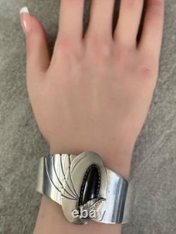 Native American Navajo RICK TOLINO Onyx ASYMMETRICAL Sterling LRG Bracelet 47g