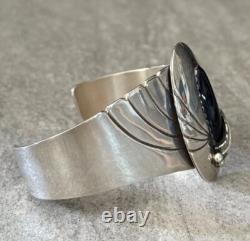 Native American Navajo RICK TOLINO Onyx ASYMMETRICAL Sterling LRG Bracelet 47g