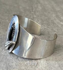Native American Navajo RICK TOLINO Onyx ASYMMETRICAL Sterling LRG Bracelet 47g