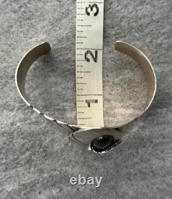 Native American Navajo RICK TOLINO Onyx ASYMMETRICAL Sterling LRG Bracelet 47g