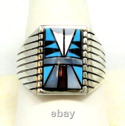 Native American Navajo Ring Size 12.5 Signed Sam Begay Inlaid Multi Gemstone 254