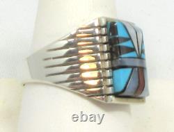 Native American Navajo Ring Size 12.5 Signed Sam Begay Inlaid Multi Gemstone 254
