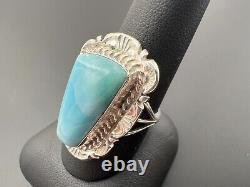 Native American Navajo Robert Shakey Sterling Silver 925 Blue Larimar Ring Sz 9
