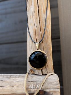 Native American Navajo Round Black Onyx 12KGF Sterling Silver Round Pendant