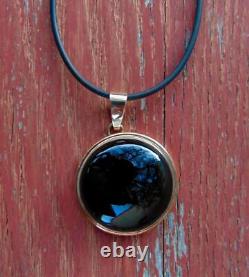 Native American Navajo Round Black Onyx 12KGF Sterling Silver Round Pendant