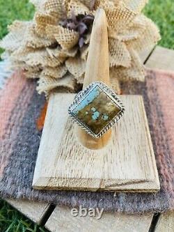 Native American Navajo Royston Turquoise And Sterling Silver Ring Size 8.75