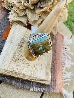Native American Navajo Royston Turquoise And Sterling Silver Ring Size 8.75