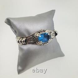 Native American Navajo Russell Sam Sterling Silver Blue Topaz Bracelet Cuff