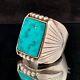 Native American, Navajo S. Tolth Turquoise Heavy Sterling Ring Size 11.5