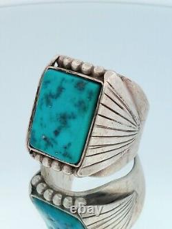 Native American, Navajo S. TOLTH Turquoise Heavy Sterling Ring Size 11.5