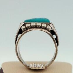 Native American, Navajo S. TOLTH Turquoise Heavy Sterling Ring Size 11.5