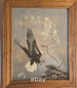 Native American Navajo Sand Painting With Big Eagle By Michael Watchman