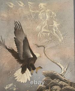 Native American Navajo Sand Painting With Big Eagle By Michael Watchman