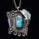 Native American Navajo Shadowbox Turquoise Nugget Pendant Necklace Elaborate 19