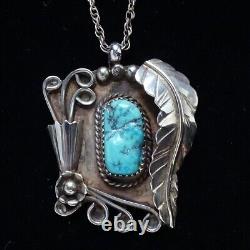 Native American Navajo Shadowbox Turquoise Nugget Pendant Necklace Elaborate 19