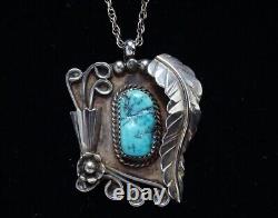 Native American Navajo Shadowbox Turquoise Nugget Pendant Necklace Elaborate 19