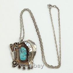 Native American Navajo Shadowbox Turquoise Nugget Pendant Necklace Elaborate 19