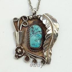 Native American Navajo Shadowbox Turquoise Nugget Pendant Necklace Elaborate 19