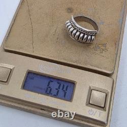 Native American Navajo Signature Ribbed Sterling Silver Ring Size 7