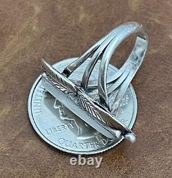 Native American Navajo Signed 925 Mop & Diamond Accent Feathers Ring Size 6.5