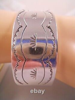 Native American Navajo Signed Feather Symbol Sterling Silver Cuff Bracelet 7
