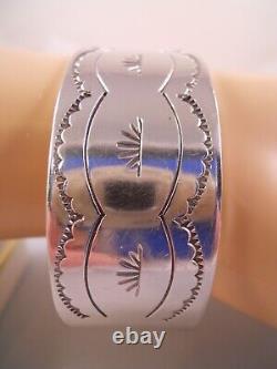 Native American Navajo Signed Feather Symbol Sterling Silver Cuff Bracelet 7
