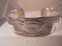 Native American Navajo Signed Feather Symbol Sterling Silver Cuff Bracelet 7