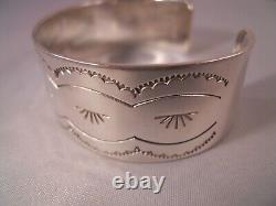 Native American Navajo Signed Feather Symbol Sterling Silver Cuff Bracelet 7