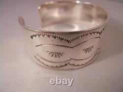 Native American Navajo Signed Feather Symbol Sterling Silver Cuff Bracelet 7