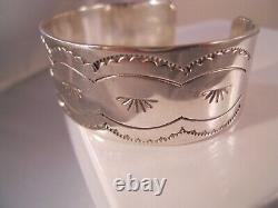 Native American Navajo Signed Feather Symbol Sterling Silver Cuff Bracelet 7