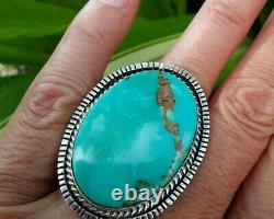 Native American Navajo Signed Kingman Turquoise & Sterling Silver Size 8 Ring