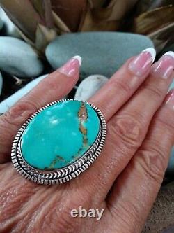 Native American Navajo Signed Kingman Turquoise & Sterling Silver Size 8 Ring