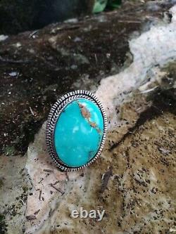 Native American Navajo Signed Kingman Turquoise & Sterling Silver Size 8 Ring