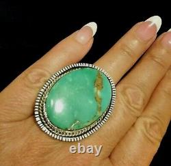 Native American Navajo Signed Kingman Turquoise & Sterling Silver Size 8 Ring
