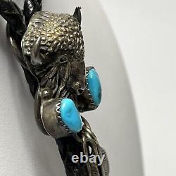 Native American Navajo Signed LL Sterling Silver Turquoise Vintage Bolo Tie