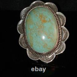 Native American Navajo Signed Sterling Silver & Green Turquoise Size 10 Ring