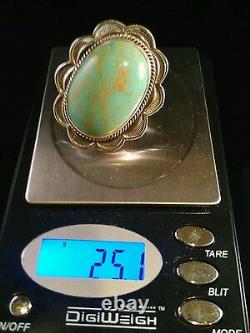 Native American Navajo Signed Sterling Silver & Green Turquoise Size 10 Ring