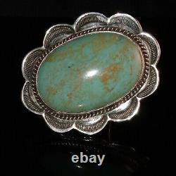 Native American Navajo Signed Sterling Silver & Green Turquoise Size 10 Ring