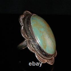 Native American Navajo Signed Sterling Silver & Green Turquoise Size 10 Ring