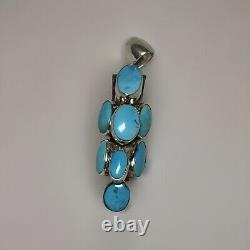 Native American Navajo Signed Sterling Silver Turquoise Cascading Pendant Signed